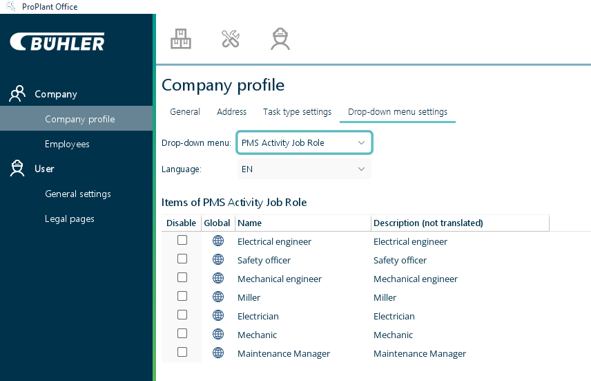 Assigned To Role settings in ProPlant Office