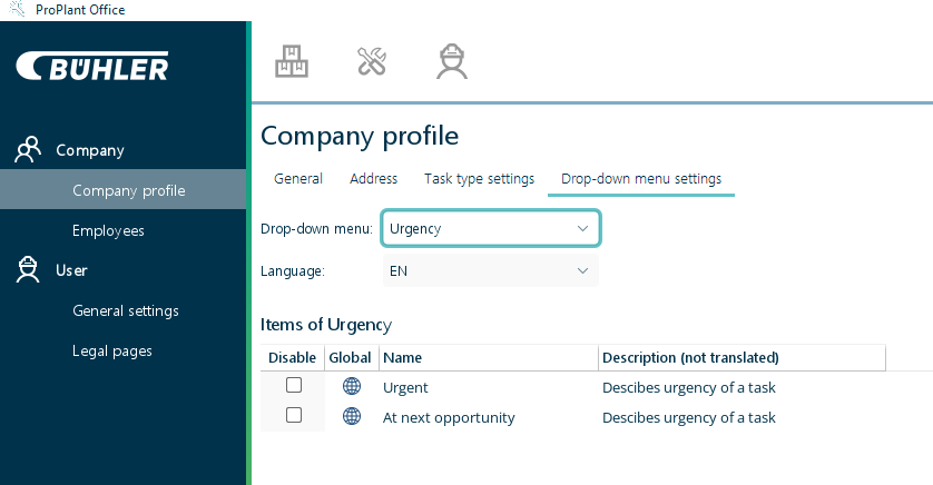 Priority settings in ProPlant Office